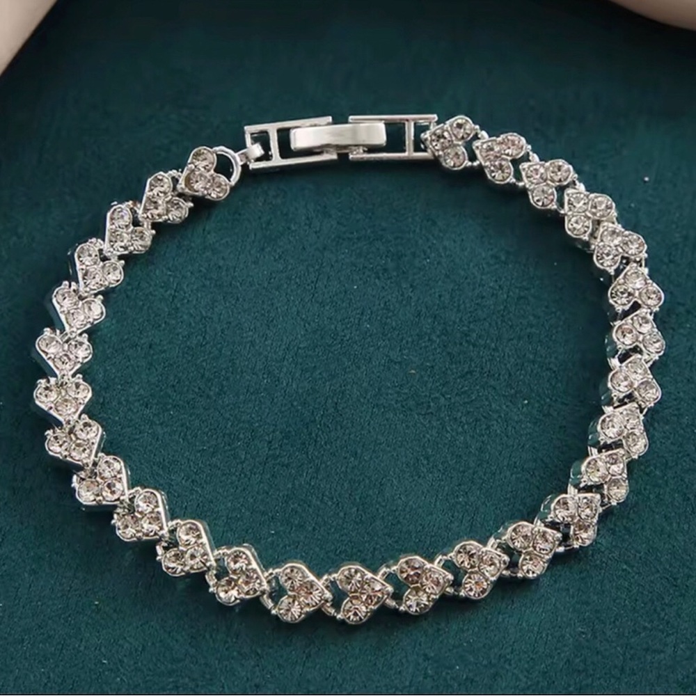 Silver Crystal Tennis Bracelet - Sparkling Clear Stones - Picture 2 of 2